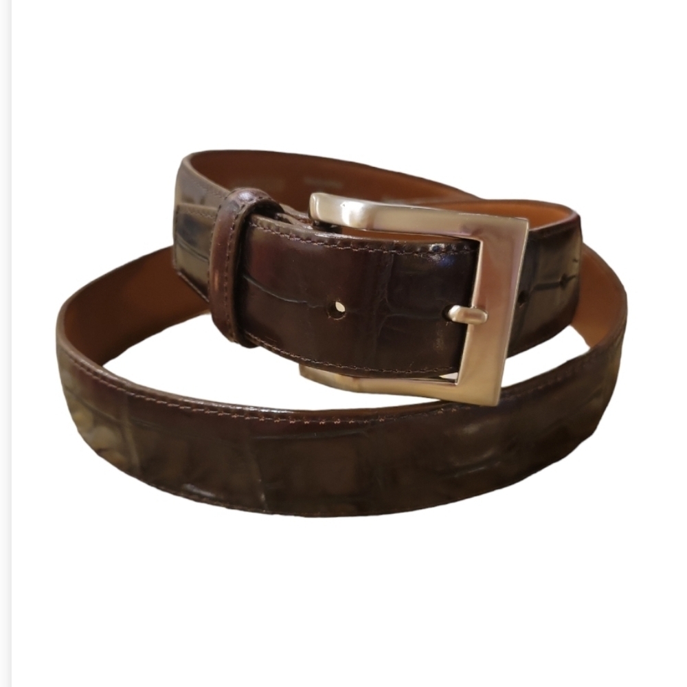 Brighton Men's Alligator Embossed Brown Leather Belt Size 40